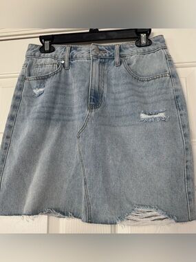 dip Light Blue Distressed high-waisted Denim Mini Skirt 100% cotton size 6